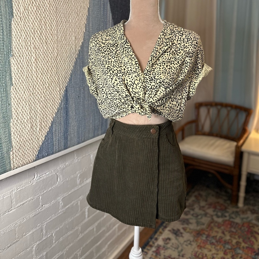 Zara Z1975 Denim Dark Green Corded Cross Over Skort